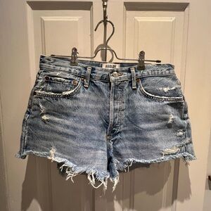 AGOLDE Women's Distressed Denim Shorts - Light Blue